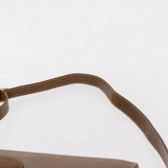 GUCCI Shoulder Bag Leather Brown Gold Auth am9842